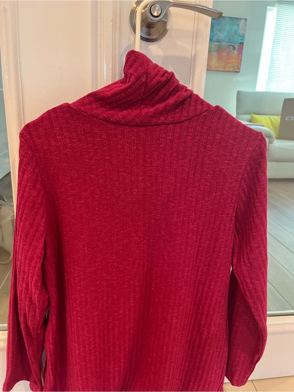 Susan Graver Raspberry Ribbed Cowl Neck Sweater - Picture 2 of 5